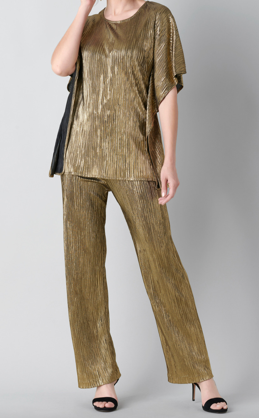 Caroline Rose Gold Plisse Pants Pull On Elastic High Waist Party Glam XS NWT